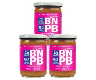 Original Low Fat Peanut Butter Spread by Bettern Peanut Butter, Creamy Low-Calorie Peanut Spread with No Saturated Fat, Gluten Free, Dairy Free, Non GMO, Kosher, Pack of 3, 16 oz. Glass Jars
