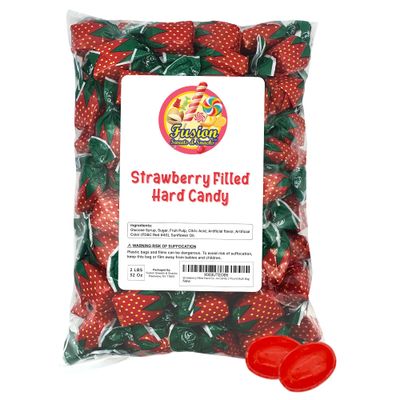 Strawberry Filled Hard Candy - Individually Wrapped Strawberry Bon Bons Candy 2 Pound Bulk Bag - Christmas Candy
