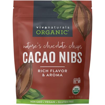 Viva Naturals Organic Cacao Nibs, 1 Lb - Certified Keto and Vegan Superfood, Perfect for Gluten Free Baking, Cacao Nib Smoothies and Healthy Snacks, Premium Criollo Beans, Non-GMO