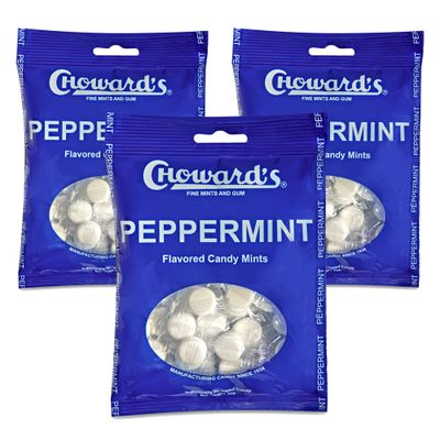 Choward&#39;s 3oz Peppermint Candy Bags 3 Pack | 49 Pieces Individually Wrapped Candy Mints | Nostalgic Peppermint Candy Bags | Perfect for Snacks in Lunchboxes, Pockets, Goodie Bags, and Birthday Parties