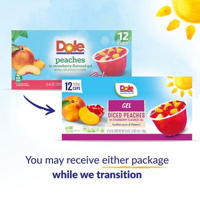 Dole Fruit Bowls Peaches in Strawberry Flavored Gel Snacks, 4.3oz 12 Total Cups, Gluten &amp; Dairy Free, Bulk Lunch Snacks for Kids &amp; Adults