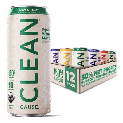 NEW! CLEAN Cause Variety Pack Organic Yerba Mate Tea (15.5oz cans, 12-Pack Case) Non-Carbonated, 160mg Caffeine