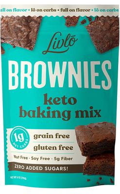 Livlo Keto Brownie Baking Mix - Just 1g Net Carb - Sugar Free &amp; Gluten Free Keto Desserts, Sweets &amp; Treats - Low Carb, Nut Free, Diabetic Friendly Snack - Fast, Delicious &amp; Easy to Make - 12 servings