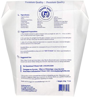 Swedish Bitters by Maria Treben, 22 Ingredients, 7.4oz dry weight, makes 50.7 fl.oz of Tonic