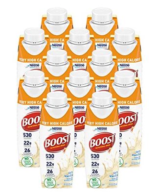 Boost Very High Calorie Nutritional Drink Very Vanilla, Made with Natural Vanilla Flavor &amp; No Artificial Flavors, Colors &amp; Sweeteners, 8 FL OZ (Pack of 12)