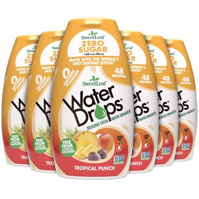 SweetLeaf Water Drops, Tropical Punch - Sugar-Free Water Enhancer Drops, Stevia &amp; Monk Fruit Sweetener Water Flavoring, 1.62 Oz (Pack of 6)