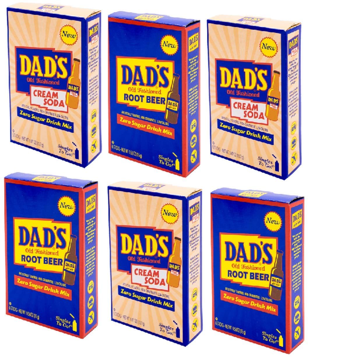 Singles to go Dad&#39;s Old Fashion Root beer, Dad&#39;s Old Fashion Cream Soda, 6 box bundle 3 of each Drink Mix