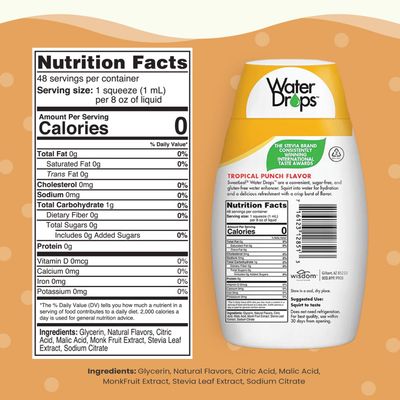 SweetLeaf Water Drops, Tropical Punch - Sugar-Free Water Enhancer Drops, Stevia &amp; Monk Fruit Sweetener Water Flavoring, 1.62 Oz (Pack of 6)