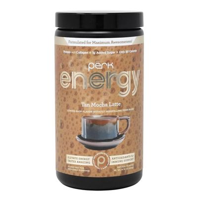 Perk Energy - Energy Original Tan Mocha Latte (20 servings) - with Zero added Sugar - Provides a Boost in Energy and is Packed with Protein, Collagen