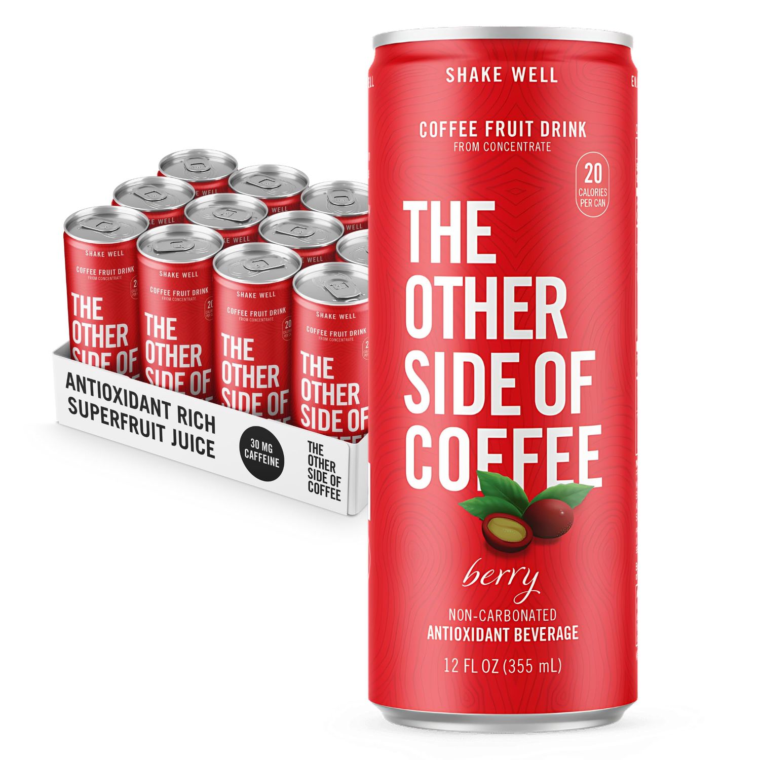 The Other Side of Coffee - Upcycled Coffee Fruit Juice Drink, Non-Carbonated, Antioxidant Rich, Low Caffeine (30mg), Low Calorie, Low Sugar, 100% Natural, 12 Fl Oz, Berry Flavor (Pack of 12)
