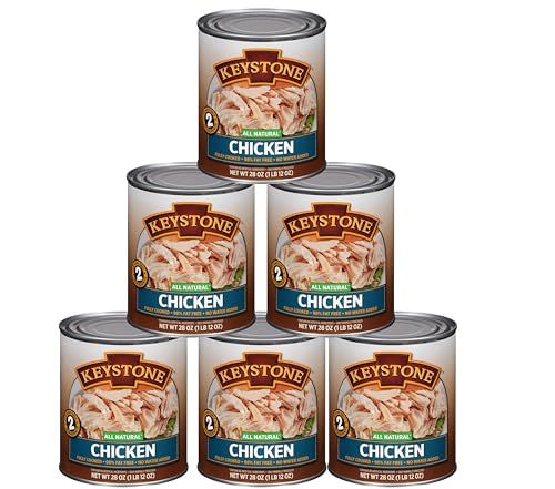Keystone All Natural Premium Canned Chicken 28 Oz Fully Cooked | No Water Added | Ready to Meat | Quick Meals Emergency Survival Food Canned Meat Pack of 6
