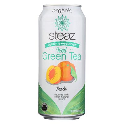 Steaz Organic Lightly Sweetened Iced Green Tea, Peach, 16 OZ (Pack of 12)