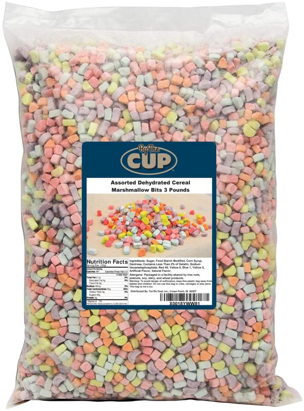 By The Cup Assorted Dehydrated Cereal Marshmallow Bits, 3 lb bulk bag