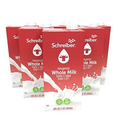 Schreiber Whole Milk, Shelf Stable Milk, Low Fat with Vitamin A &amp; D, 32 oz (6 Pack)