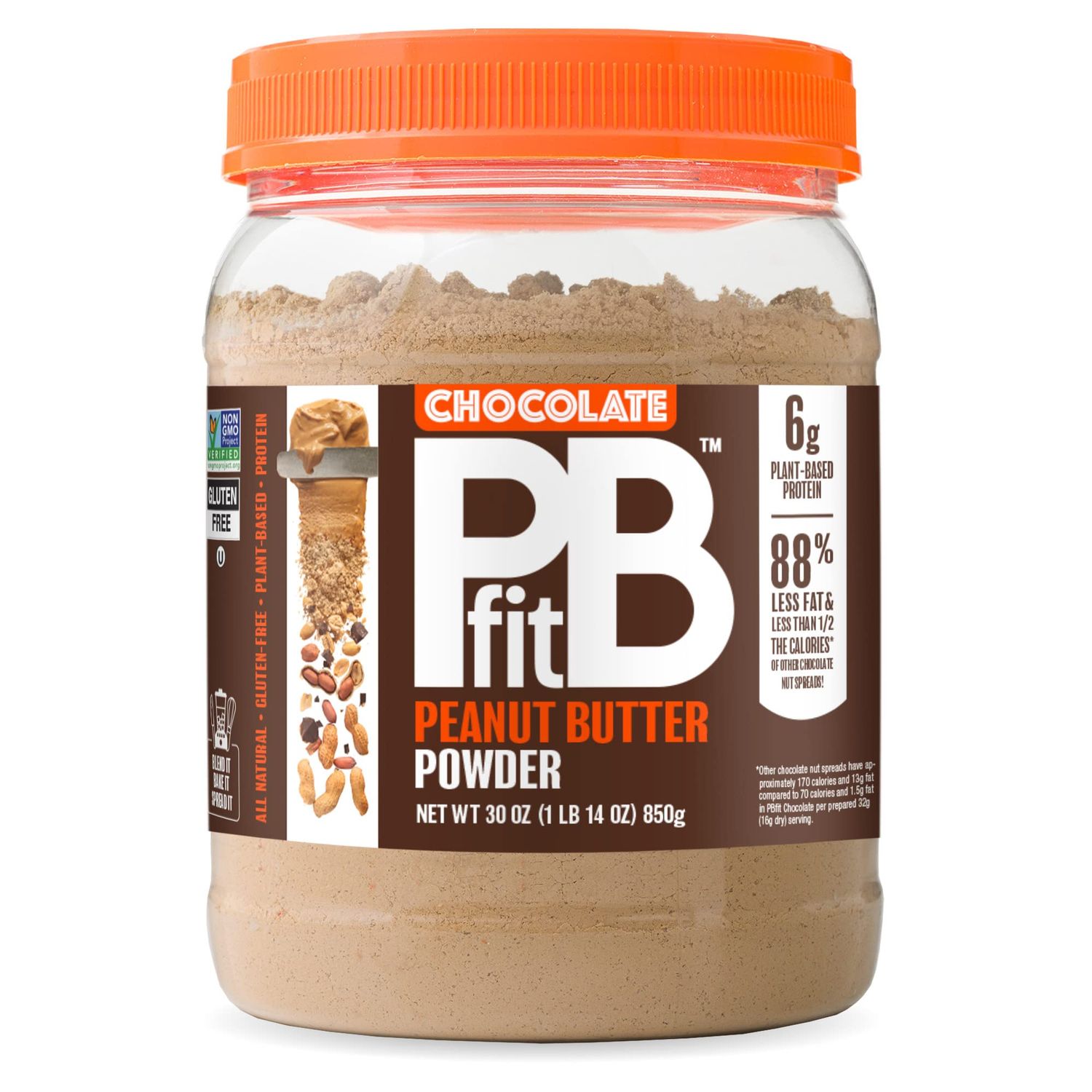 PBfit 30 Ounce Peanut Butter Powder Chocolate Flavor, Cocoa Powdered Peanut Butter Spread From Real Roasted Peanuts and Cocoa, 6g of Protein 7% DV, Gluten-Free, 70 calories, 88% less fat (Pack of 1)