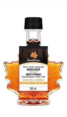Biodlices 100% Pure Organic Maple Syrup - Premium Grade A - Quebec&#39;s Finest in Elegant Maple Leaf Bottle (1.69 Fl Oz (Pack of 1))