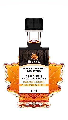 Biodlices 100% Pure Organic Maple Syrup - Premium Grade A - Quebec&#39;s Finest in Elegant Maple Leaf Bottle (1.69 Fl Oz (Pack of 1))