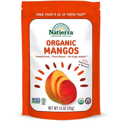 NATIERRA Organic Freeze-Dried Mangos | USDA Organic, Non-GMO &amp; Vegan | Gluten Free, No Additives, No Sugar Added | 1.5 Ounce (Pack of 1)