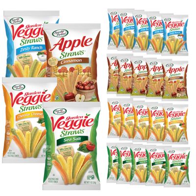 Sensible Portions Garden Veggie Snacks - Veggie Straws, Snack Size Variety Pack, Sea Salt, Ranch, Cheddar, Apple Cinnamon, 1 Oz (Pack of 24)