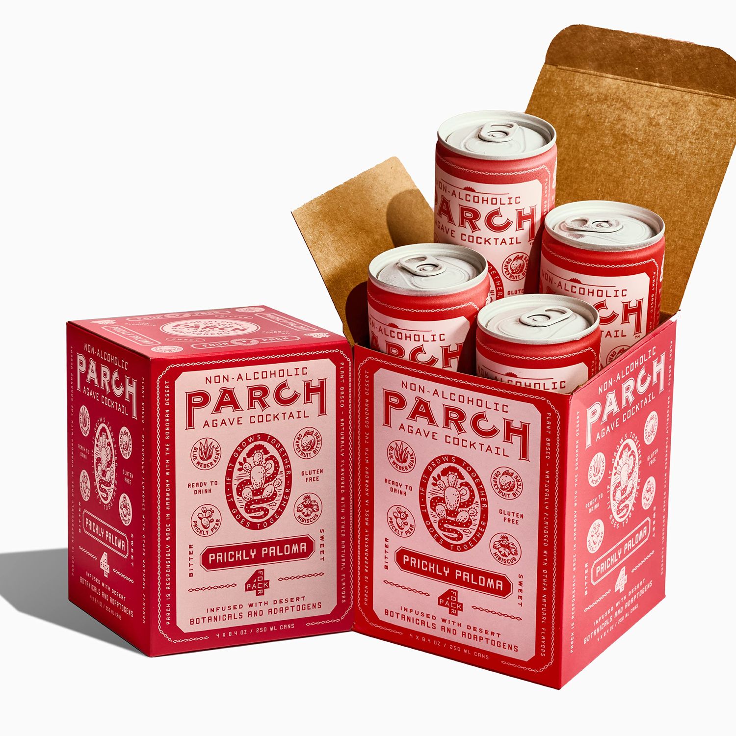 PARCH Prickly Paloma, Ready to Drink Non Alcoholic Agave Cocktail Infused with Desert Botanicals &amp; Adaptogens, Plant Based, Gluten Free &amp; Vegan, Inspired by the Sonoran Desert (8.4 oz x 8 pack)