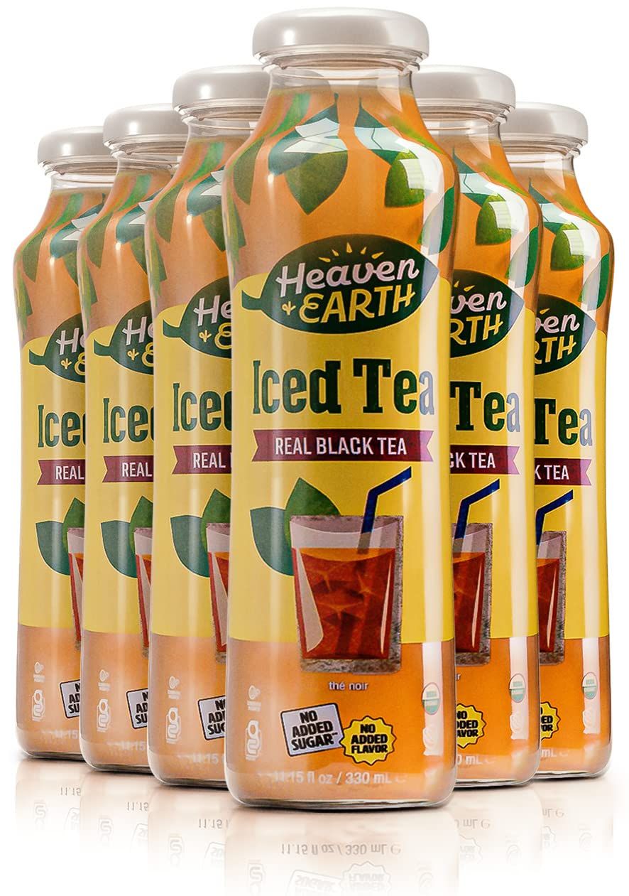 Heaven &amp; Earth Organic Iced Tea, 11.2oz (6 Pack) | Real Black Tea, Pure Fruit Juice, No added Sugar, Flavor, or Color
