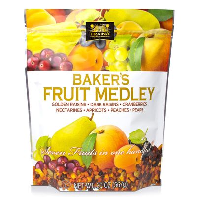 Traina Home Grown Bakers Fruit Medley - Diced Peaches, Cranberries, Apricots, Pears, Nectarines, and Raisins - Non GMO, Gluten Free, Value Size (20 oz)