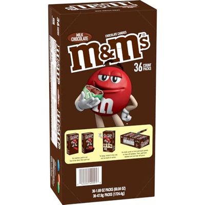 M&amp;M&#39;S Milk Chocolate Candy, Full Size, 1.69 oz Bag (Pack of 36)
