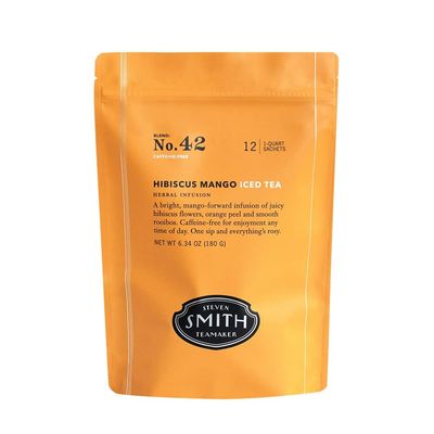 Smith Teamaker Hibiscus Mango Iced Tea No. 42, Refreshing, Caffeine-Free, Sustainably Grown Organic Full Leaf Herbal Iced Tea, 10 Count, 1 Quart Sachets