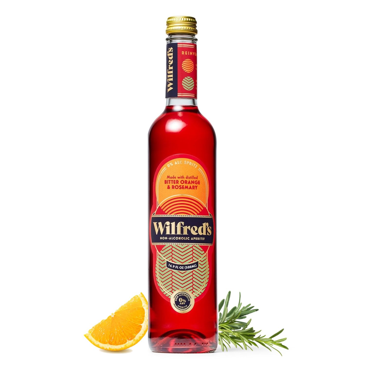 Wilfred&#39;s Non-Alcoholic Bittersweet Aperitif | Natural Botanical with Bitter Orange, Rosemary and Rhubarb | Alcohol Free Spritz | Vegan Friendly | No Alcohol | 16/9 fl oz / 500ml Bottle