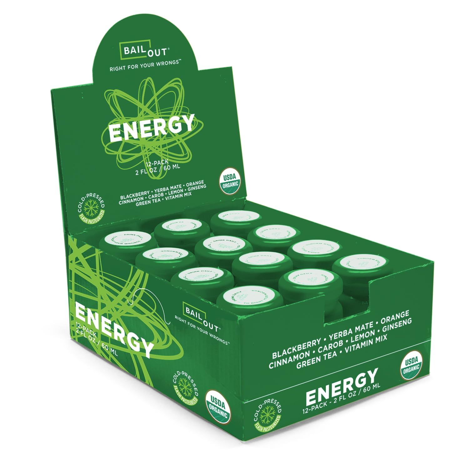 Bailout Wellness - Energy Shot, Energy Drink for Brain Focus and Long-Lasting Energy, All-Natural Ingredients and Gluten-Free, 2 Fluid Ounces, Pack of 12