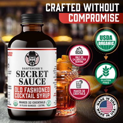 Bartenders Secret Sauce USDA Organic Old Fashioned Mix - Makes 32 Cocktails (8oz Bottle) - Handcrafted with Bitters, Orange Peel, Tart Cherry - Gluten-Free - Just Add Bourbon or Rye