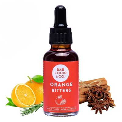 Bab Louie &amp; Co. Orange Cocktail Bitters, Non Alcoholic Bitters (30ml/1Fl. Oz) 11 Servings, Zero-Sugar, Barrel Aged Bitters for Cocktails, Craft Bitters, Old Fashioned, Cocktail Mixer