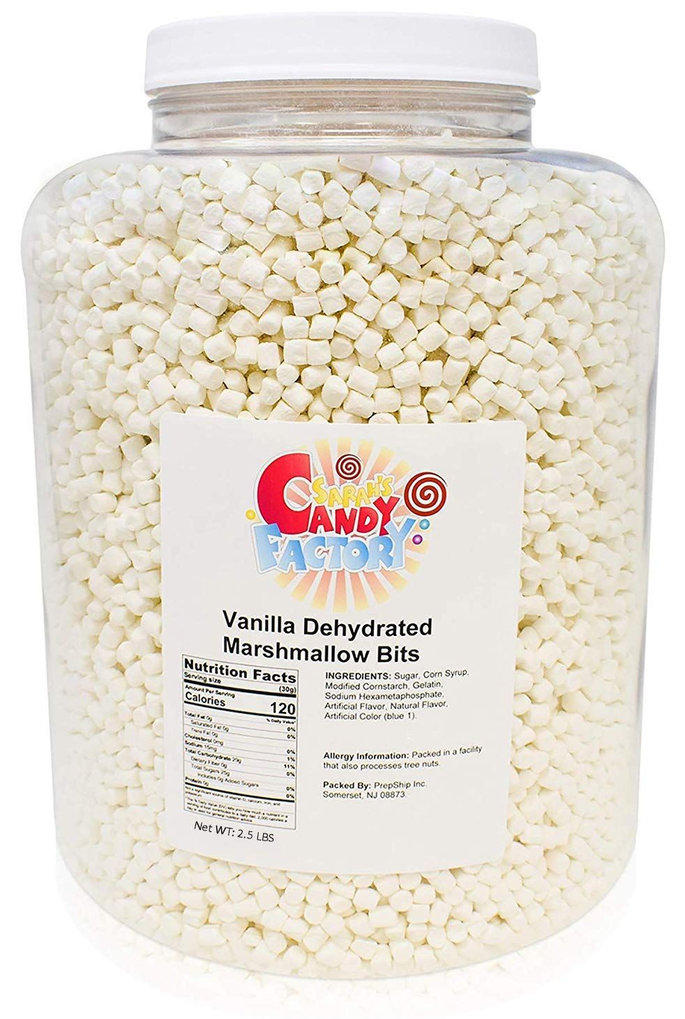 Sarah&#39;s Candy Factory Vanilla Mini Dehydrated Marshmallows in Jar - Mini Marshmallow Bits for Hot Cocoa 2.5 Lbs