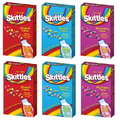 Skittles Singles to Go Drink Mix Variety Pack, 6 Pack - 2 Original Punch, 2 Tropical Punch, 2 Wild Berry Punch