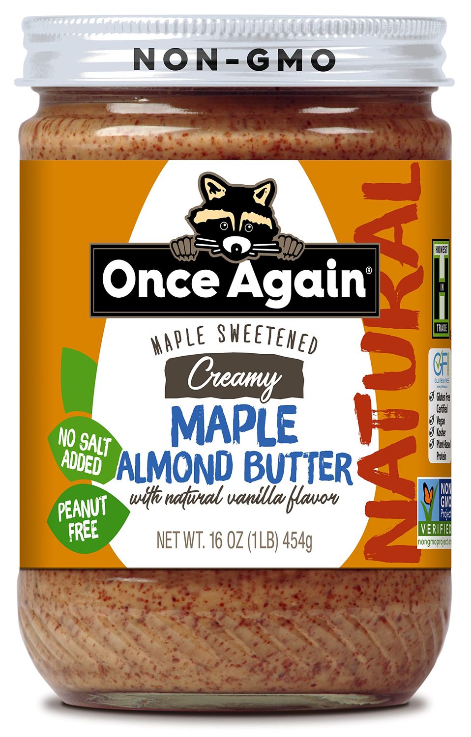 Once Again Natural Creamy Maple Almond Butter with Natural Vanilla Flavor, 16oz - Gluten Free Certified, Peanut Free, Vegan, Kosher, Paleo - Glass Jar