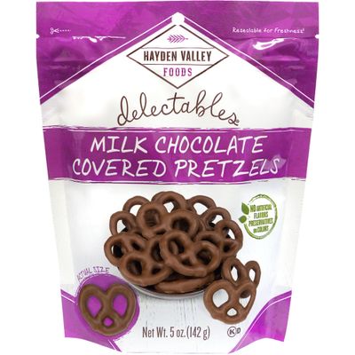 Hayden Valley Foods Milk Chocolate Covered Pretzels - 5oz Resealable Bag - Gourmet Flavored Pretzels