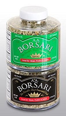 Borsari Seasoned Salt Combo - Multi-Use All Purpose Savory and Original Seasonings - Gourmet Sea Salt Blends With Herbs and Spices - Gluten Free - Set of 2, 4 oz Shaker Bottles