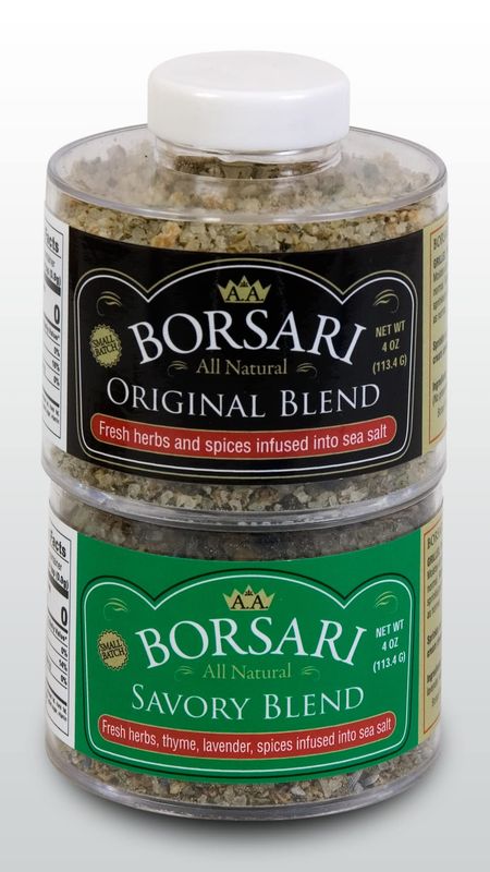 Borsari Seasoned Salt Combo - Multi-Use All Purpose Savory and Original Seasonings - Gourmet Sea Salt Blends With Herbs and Spices - Gluten Free - Set of 2, 4 oz Shaker Bottles