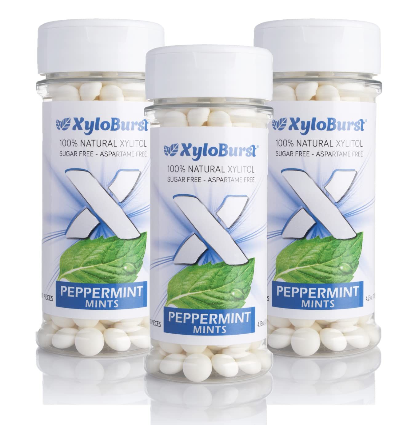 XyloBurst - Xylitol Mints | Sugar Free Breath Mints for Oral Health | Gluten Free, Vegan, Keto Friendly | Aspartame Free Mints | Peppermint | 200 Count Jar, 3-Pack