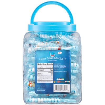 4YoreElves 50 Shark Candy Bracelet  Shark Party Favors  Shark Candy Bracelets Individually Wrapped 05oz x 50 count