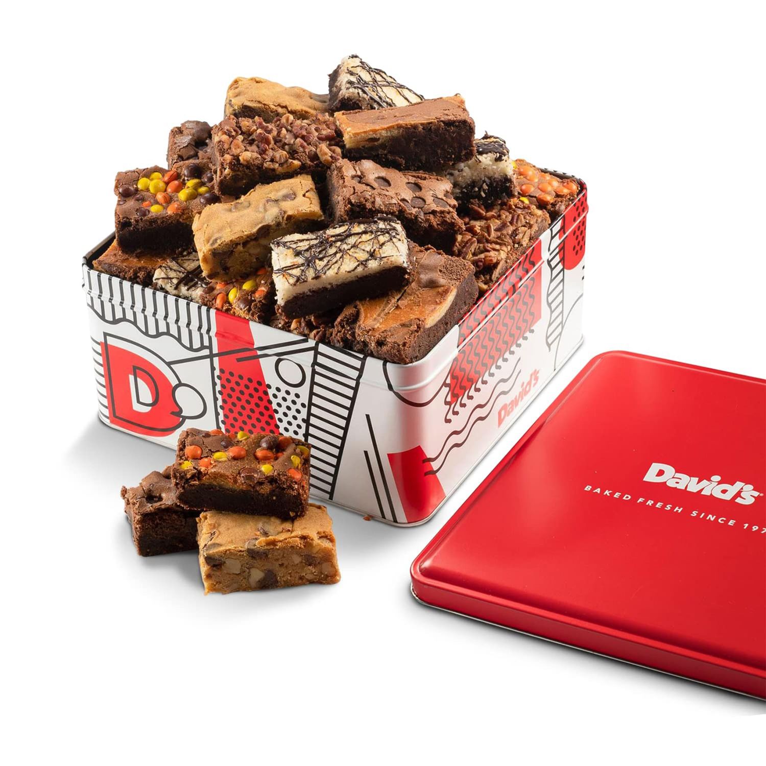 David&#39;s Cookies Assorted Brownies Gift Tin - 20 Slices of Individually Wrapped Gourmet Brownies - Delicious Variety of Flavors, Fresh Baked Snacks - Ideal Brownies Gift Basket For Special Occasions