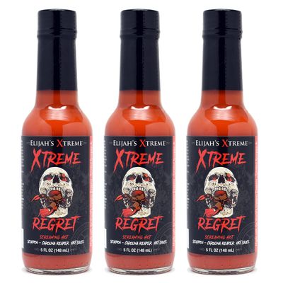 Elijah&#39;s Xtreme Regret Hot Sauce 3 Pack - Carolina Reaper and Trinidad Scorpion - The 2 Hottest Peppers in the World for an Extreme Fiery Heat