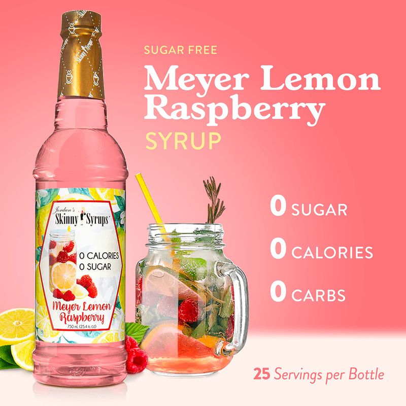 Jordan's Skinny Mixes Sugar Free Syrup, Meyers Lemon Raspberry Flavor, Fruit Flavored Water Enhancer, Drink Mix for Ice Tea, Lemonade &amp; More, Zero Calorie Flavoring, Keto Friendly, 25.4 Fl Oz, 1 Pack