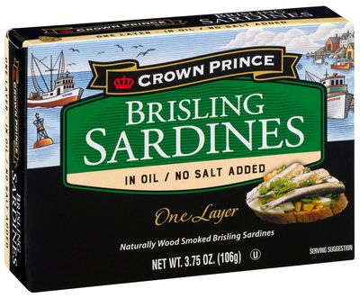 Crown Prince One Layer Brisling Sardines in Oil, No Salt Added, 3.75-Ounce Cans (Pack of 12)