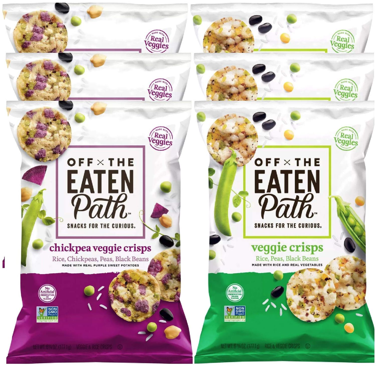 NEW Off The Eaten Path Veggie Crisps/Off The Eaten Chickpeas Made With Real Rice &amp; Real Veggies - 6.25oz (Variety, 6)