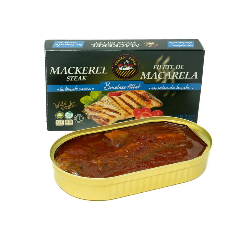 Grilled Catch Wild Caught Mackerel Grilled Boneles Fillet Steak 6.7 oz in Tomato Sauce