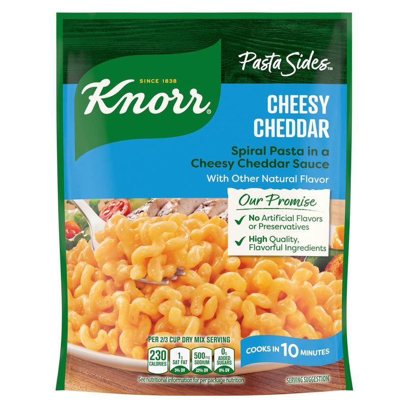 Knorr Pasta Sides For Delicious Quick Pasta Side Dishes Cheesy Cheddar Rotini No Artificial Flavors, No Preservatives, No Added MSG 4.3 oz (Pack of 8)