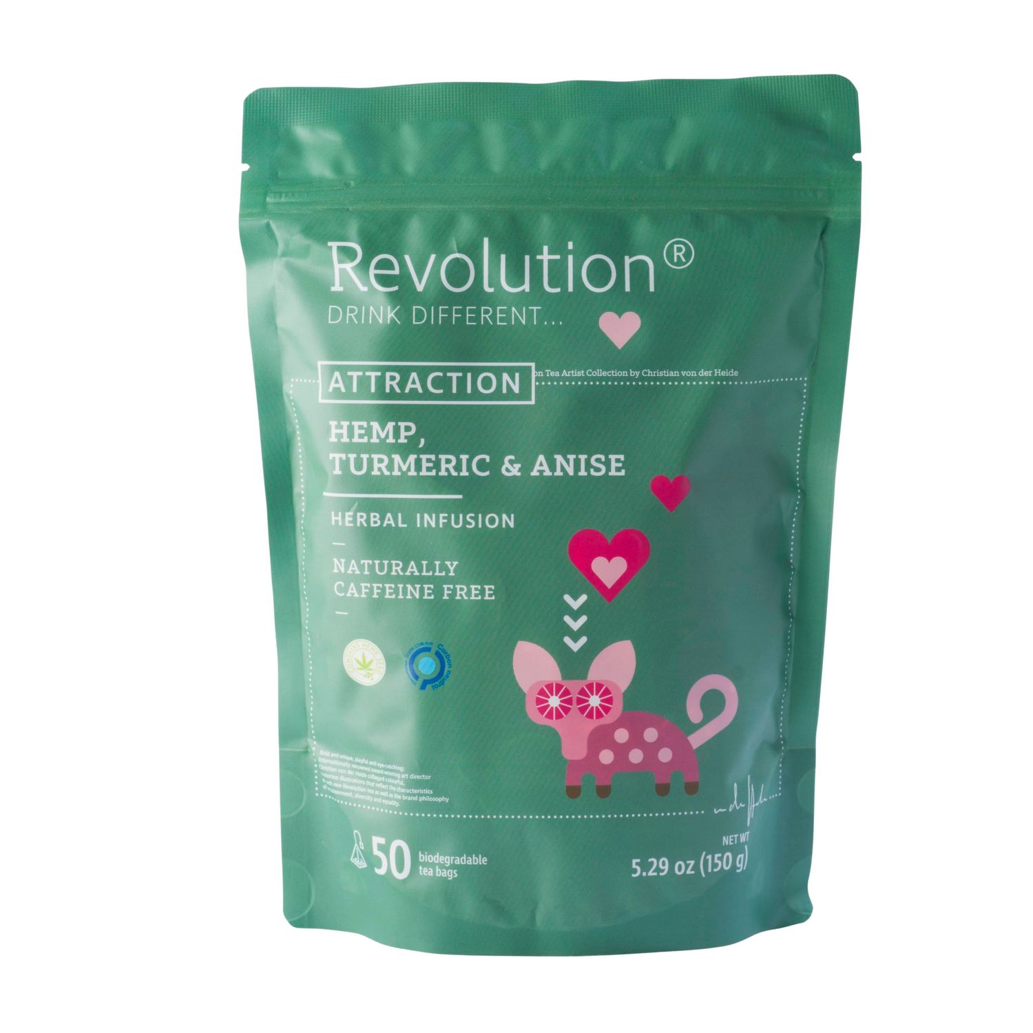 Revolution Tea ATTRACTION Hemp, Turmeric &amp; Anise Hemp Tea - Unique Blend with Herbal Twist with Ginger, Orange peel, Cinnamon, and Star Anise