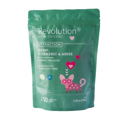 Revolution Tea ATTRACTION Hemp, Turmeric &amp; Anise Hemp Tea - Unique Blend with Herbal Twist with Ginger, Orange peel, Cinnamon, and Star Anise