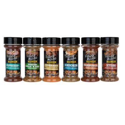 Flavor Mate Grillers Everyday Grilling Variety Pack - Steak ,Churrasco, Espresso, Hamburger ,Roasted Garlic N Herb , Chicken Seasoning - 6 Count